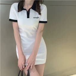 Contrast Color Dresses For Women 2022 Summer Polo One Pieces Korea College Short Sleeve Mini Skirt Slim Black Sheath Tight Dress