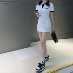 Contrast Color Dresses For Women 2022 Summer Polo One Pieces Korea College Short Sleeve Mini Skirt Slim Black Sheath Tight Dress