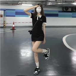 Contrast Color Dresses For Women 2022 Summer Polo One Pieces Korea College Short Sleeve Mini Skirt Slim Black Sheath Tight Dress