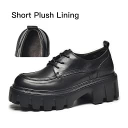 BeauToday Platform Shoes Women Genuine Cow Leather Round Cross Tied Closure Chunky Sole Ladies Casual Shoes Handmade 21894