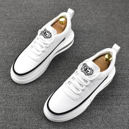 Korean style men fashion platform shoes breathable original leather shoe air cushion white sneakers comfort young streetwear man