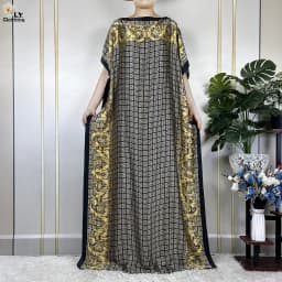 2023 New Dubai Style Fashion Women Clothing African Dashiki Abaya Soft Silk Print Design Islam Femme Loose Dress With Turban