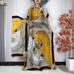 2023 New Dubai Style Fashion Women Clothing African Dashiki Abaya Soft Silk Print Design Islam Femme Loose Dress With Turban