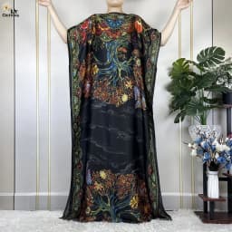 2023 New Dubai Style Fashion Women Clothing African Dashiki Abaya Soft Silk Print Design Islam Femme Loose Dress With Turban