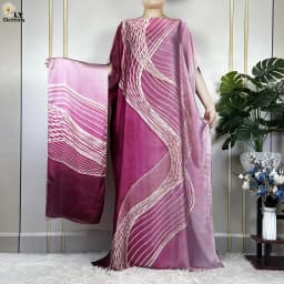 2023 New Dubai Style Fashion Women Clothing African Dashiki Abaya Soft Silk Print Design Islam Femme Loose Dress With Turban