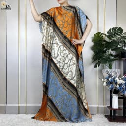 2023 New Dubai Style Fashion Women Clothing African Dashiki Abaya Soft Silk Print Design Islam Femme Loose Dress With Turban