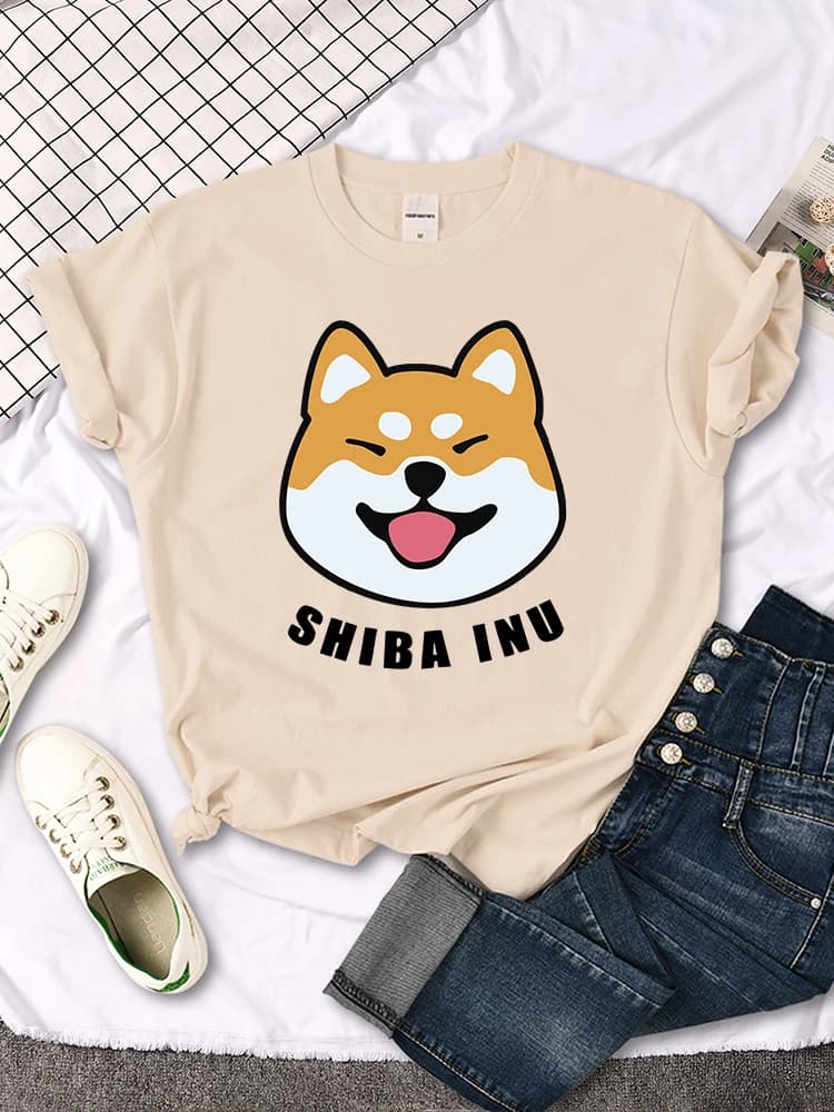 Cute Shiba Inu Letter Print women's T-shirt Travering Soft Tshirts Cartoons Oversize Short Sleeves Sports o-neck Female T Shirt