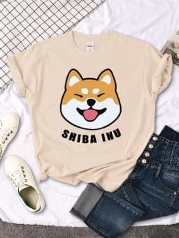 Cute Shiba Inu Letter Print women's T-shirt Travering Soft Tshirts Cartoons Oversize Short Sleeves Sports o-neck Female T Shirt