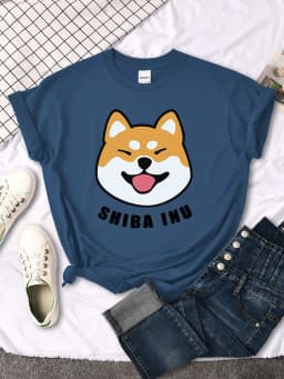 Cute Shiba Inu Letter Print women's T-shirt Travering Soft Tshirts Cartoons Oversize Short Sleeves Sports o-neck Female T Shirt