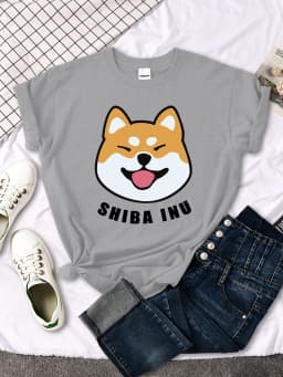 Cute Shiba Inu Letter Print women's T-shirt Travering Soft Tshirts Cartoons Oversize Short Sleeves Sports o-neck Female T Shirt