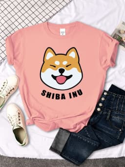 Cute Shiba Inu Letter Print women's T-shirt Travering Soft Tshirts Cartoons Oversize Short Sleeves Sports o-neck Female T Shirt