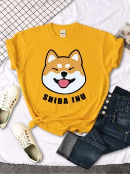 Cute Shiba Inu Letter Print women's T-shirt Travering Soft Tshirts Cartoons Oversize Short Sleeves Sports o-neck Female T Shirt