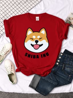 Cute Shiba Inu Letter Print women's T-shirt Travering Soft Tshirts Cartoons Oversize Short Sleeves Sports o-neck Female T Shirt