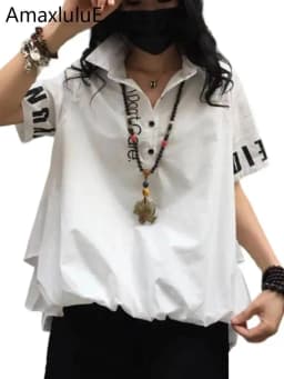Amax luluE British Summer 2026 Design Ladies White Printed Vintage Blouses Womens Loose Short Sleeve Shirts Female Casual Tops