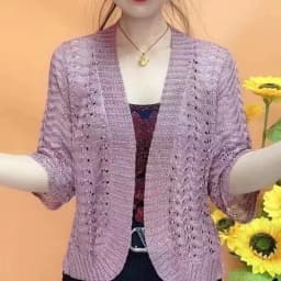 Spring Summer New Ice Silk Knit Cardigan 2025 New Women Middle-Aged Mothers Solid Color Shawl Hollow Sunscreen Coat Female Tops