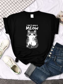 I don't Give A Meow Funny Cat Cartoon Animal Print T-shirts Ladys Oversize Comfortable Kawaii Top Womens Soft Skin-friendly Tees