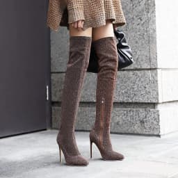 Super High Stiletto Heel Sequined Over-The-Knee Boots For Women Pointed Side Zipper Flashing Stretch Blended Large Size Boots