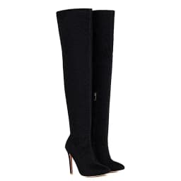 Super High Stiletto Heel Sequined Over-The-Knee Boots For Women Pointed Side Zipper Flashing Stretch Blended Large Size Boots