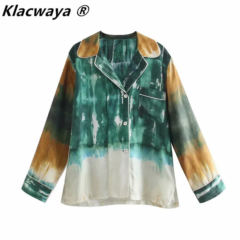 Klacwaya Za Women 2021 Summer Tie Dye Women Blouses Long Sleeve Loose Casual Blouses Vintage Female Shirts Blusas Chic