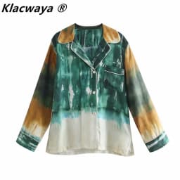 Klacwaya Za Women 2021 Summer Tie Dye Women Blouses Long Sleeve Loose Casual Blouses Vintage Female Shirts Blusas Chic
