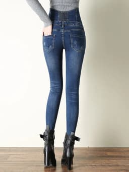 Sexy Super High Waist Skinny Pencil Jeans Women Streetwear Button Fly Denim Pants Korean Stretch Vaqueros Big Size 36 Pantalones