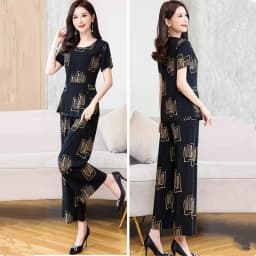 UHYTGF Cotton Silk 2 Pieces Sets Women's Summer Suit Fashion 5XL Loose Size Thin Two-Piece Sets Short Tops+Pants Tracksuit 1427