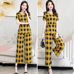 UHYTGF Cotton Silk 2 Pieces Sets Women's Summer Suit Fashion 5XL Loose Size Thin Two-Piece Sets Short Tops+Pants Tracksuit 1427