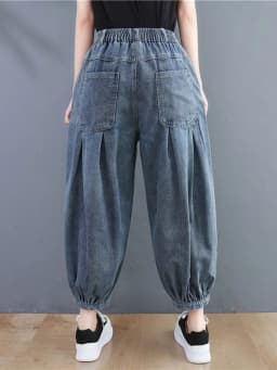 Amax luluE 2025 Spring Elastic Designer Vintage Denim Trousers European Style Women Loose Casual Harem Pants Punk Street Jeans