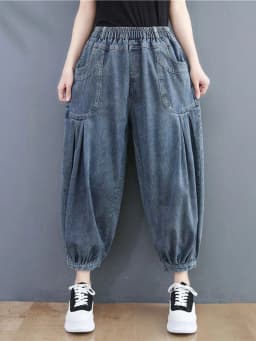 Amax luluE 2025 Spring Elastic Designer Vintage Denim Trousers European Style Women Loose Casual Harem Pants Punk Street Jeans