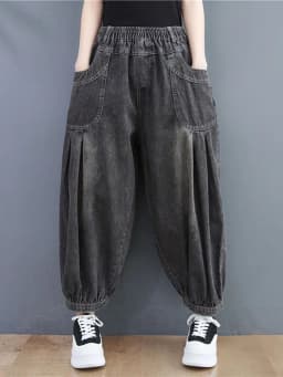 Amax luluE 2025 Spring Elastic Designer Vintage Denim Trousers European Style Women Loose Casual Harem Pants Punk Street Jeans