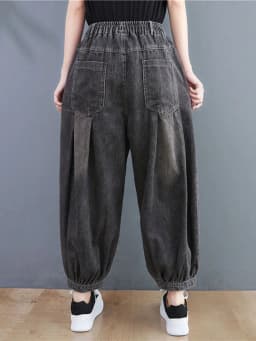 Amax luluE 2025 Spring Elastic Designer Vintage Denim Trousers European Style Women Loose Casual Harem Pants Punk Street Jeans