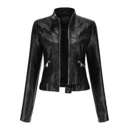 Spring Autumn Women PU Leather Short Jacket Ladies Solid With Belt Stand-up Collar Zipper Biker Coat Female Casual Outwear