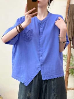 Amax LuluE 2026 Korean Summer Womens Fashion Loose Lace Shirts Casual Cotton Tops Ladies Classic Elegant Vintage Solid Blouses