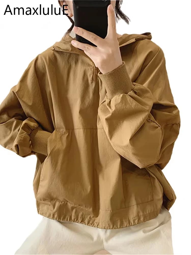Amax luluE 2024 Summer Korean Designer Ladies Cotton Hoodies Loose Hooded Streetwear Womens Punk Sweatshirts Oversized Clothing