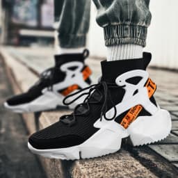 Light Men Sneakers High Top Sock Shoes Breathable Sports Walking Shoes Thick Bottom Men Casual Shoes Large Size 39-46
