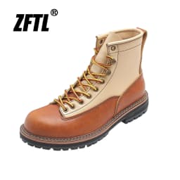 ZFTL Men's Basic Boots Man Hand-stitched Cow Leather and cowhide Casual boots Tooling boots Male Casual Ankle Lace up Boots 2023