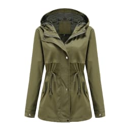 Women's Hooded Windbreaker Jacket Waterproof Zipper Long Sleeve Casual Coat Turndown Collar Pocket Outwear Autumn Jackets Women