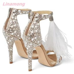 2024 Summer Pearl Women Sandals Cover Thin High Heel Sexy Genuine Leather Sweet Zipper Open Toe Comfortable Party Wedding Shoes