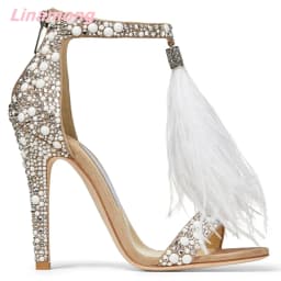 2024 Summer Pearl Women Sandals Cover Thin High Heel Sexy Genuine Leather Sweet Zipper Open Toe Comfortable Party Wedding Shoes