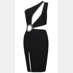 2022 New Summer Women One Shoulder Bandage Dress Sexy Sleeveless Hollow Out Diamonds Club Celebrity Bodycon Party Mini Dresses
