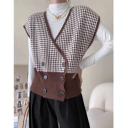 International air fold wear plaid knit wool vest for women autumn winter new style of 100 match vest loose small outside