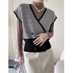 International air fold wear plaid knit wool vest for women autumn winter new style of 100 match vest loose small outside