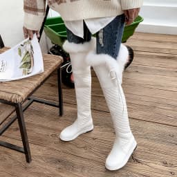 Solid Geometric Pattern Rabbit Hair Winter Long Boots Thick Soled Flat Heel Warm Plush Inner Snow Boots Lace Over The Knee Boots