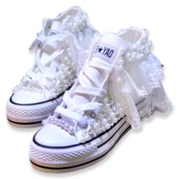 Lace Handmade Vulcanized Shoes Women High Heel Canvas Shoes New Arrival Lady White Pearl Diamond Wedding Shoes Bride