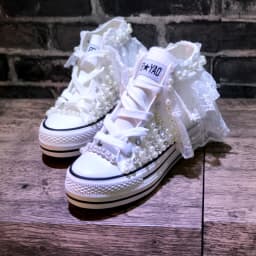 Lace Handmade Vulcanized Shoes Women High Heel Canvas Shoes New Arrival Lady White Pearl Diamond Wedding Shoes Bride