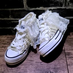 Lace Handmade Vulcanized Shoes Women High Heel Canvas Shoes New Arrival Lady White Pearl Diamond Wedding Shoes Bride