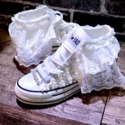 Lace Handmade Vulcanized Shoes Women High Heel Canvas Shoes New Arrival Lady White Pearl Diamond Wedding Shoes Bride