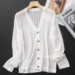 2022 Summer silk V-neck solid color sweater Women's thin cardigan air conditioning shirt with sunscreen hollowed-out cape