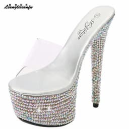 Summer Slippers Women Shoes Diamond Platform Sandal Female 13cm 15cm 17cm 20cm Thin High Heels Catwalk Shows Dance Party Pumps