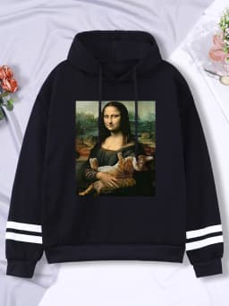 Hoodie Mona Lisa And Cat Hoodies For Women Harajuku Aesthetic Fall Womens Clothing Oversized Oversized Sweatshirt Female